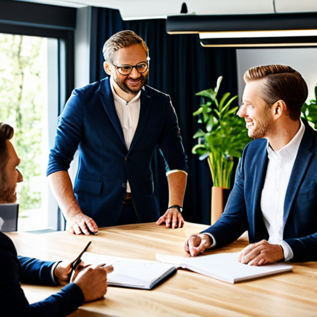 A diverse group of professionals, male and female, of various ethnicities, in a modern, sunlit, collaborative office space. They are fully clothed in modest, professional business attire, engaged in a productive discussion around a large table. The atmosphere is vibrant and positive, with elements suggesting sustainability like natural wood and abundant green plants. The image conveys shared purpose, teamwork, and ethical innovation. perfect anatomy, correct proportions, natural pose, well-formed hands, proper finger count. safe for work, appropriate content, fully clothed, professional, family-friendly, high-quality professional photography, detailed, sharp focus.