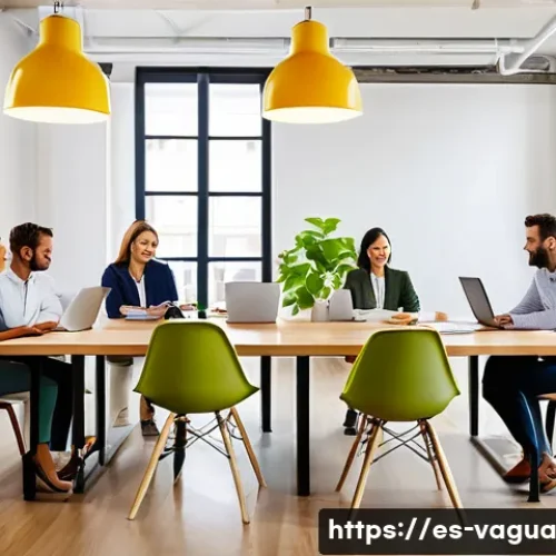 핵심 가치 명확화와 고객 피드백 반영 - A modern office setting in a vibrant Spanish city, showing a diverse team of professionals engaged i...