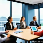 핵심 가치의 지속적 업데이트 방법 - A diverse group of corporate employees gathered in a modern office meeting room, sharing authentic s...