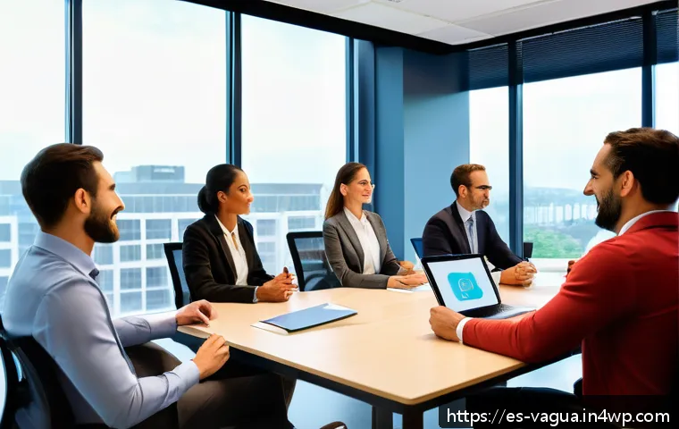 핵심 가치의 지속적 업데이트 방법 - A diverse group of corporate employees gathered in a modern office meeting room, sharing authentic s...